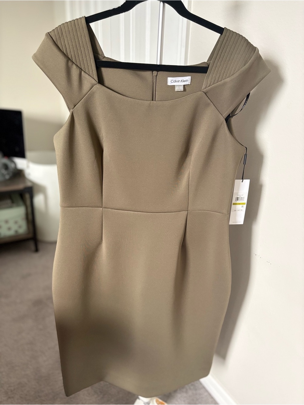 Calvin Klein Olive-Taupe Midi Sheath Dress